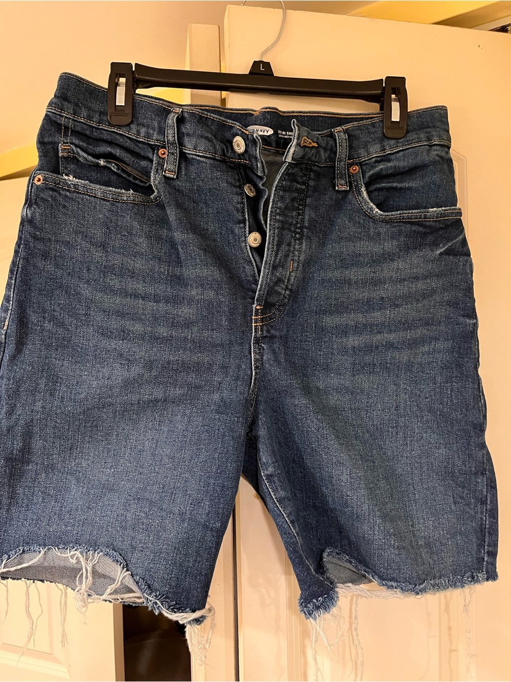Old Navy Blue Raw-Hem Denim Cutoff sky high shorts mid length sz 12